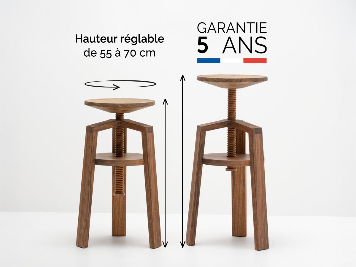 Tabouret en bois à vis - Clock en noyer
