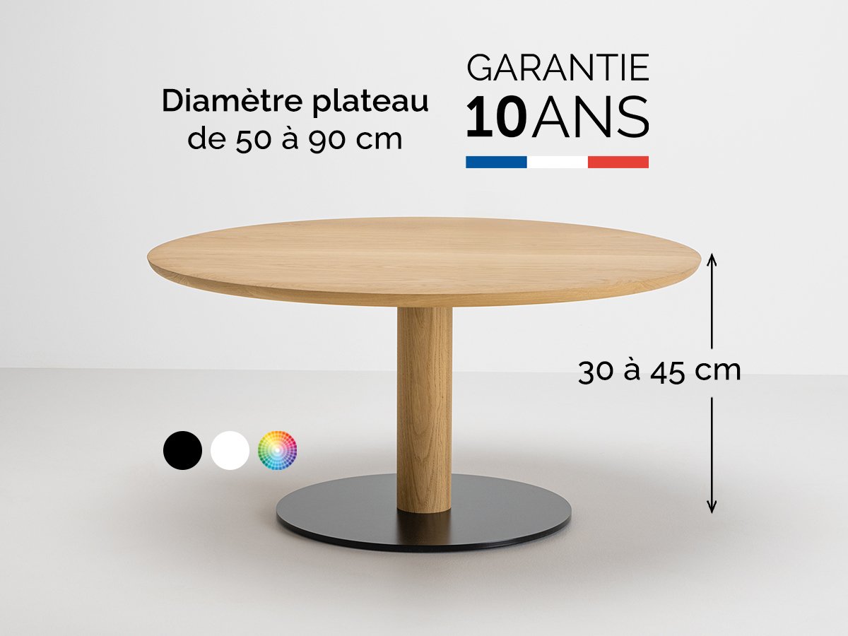 Table basse ronde en bois et métal diamètre 50 cm - photo diamètre 90 cm hauteur 45 cm